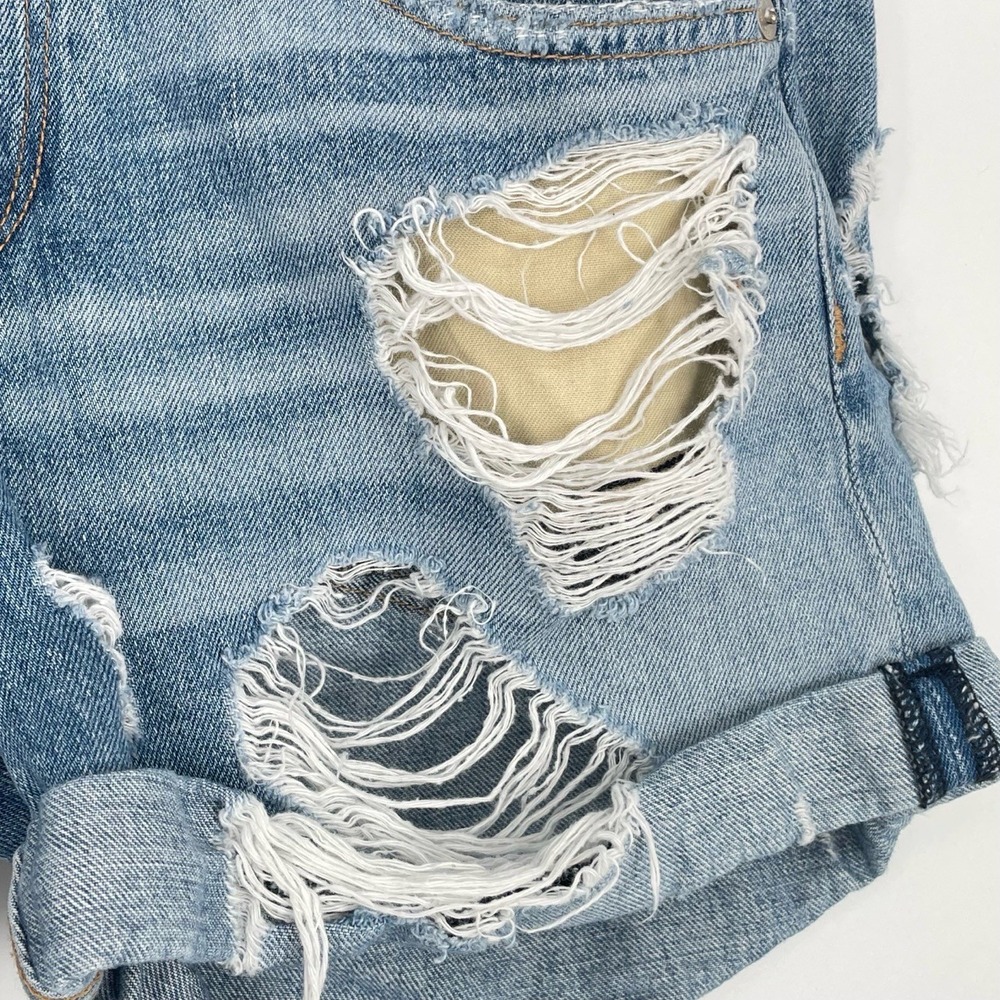 Rag & Bone Women's Blue Heavy Rips Rolled Hem Distressed Denim Shorts Size 24 - Picture 4 of 11